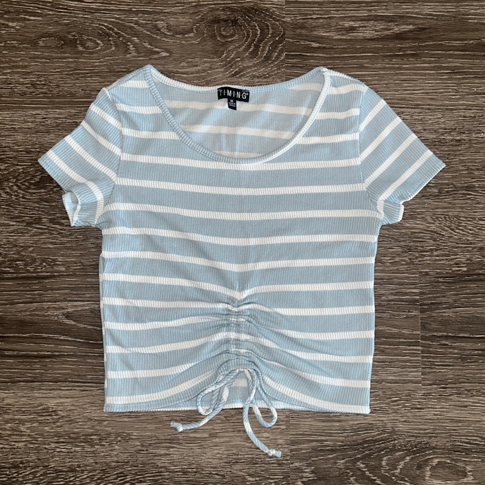 Timing striped short sleeve ribbed crop top